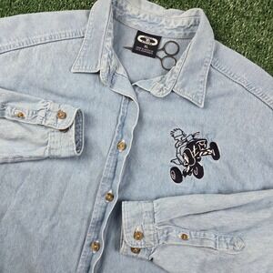 Vintage Y2K Three Rivers Mens XL Denim Button Down Shirt ATV Quad Embroidery